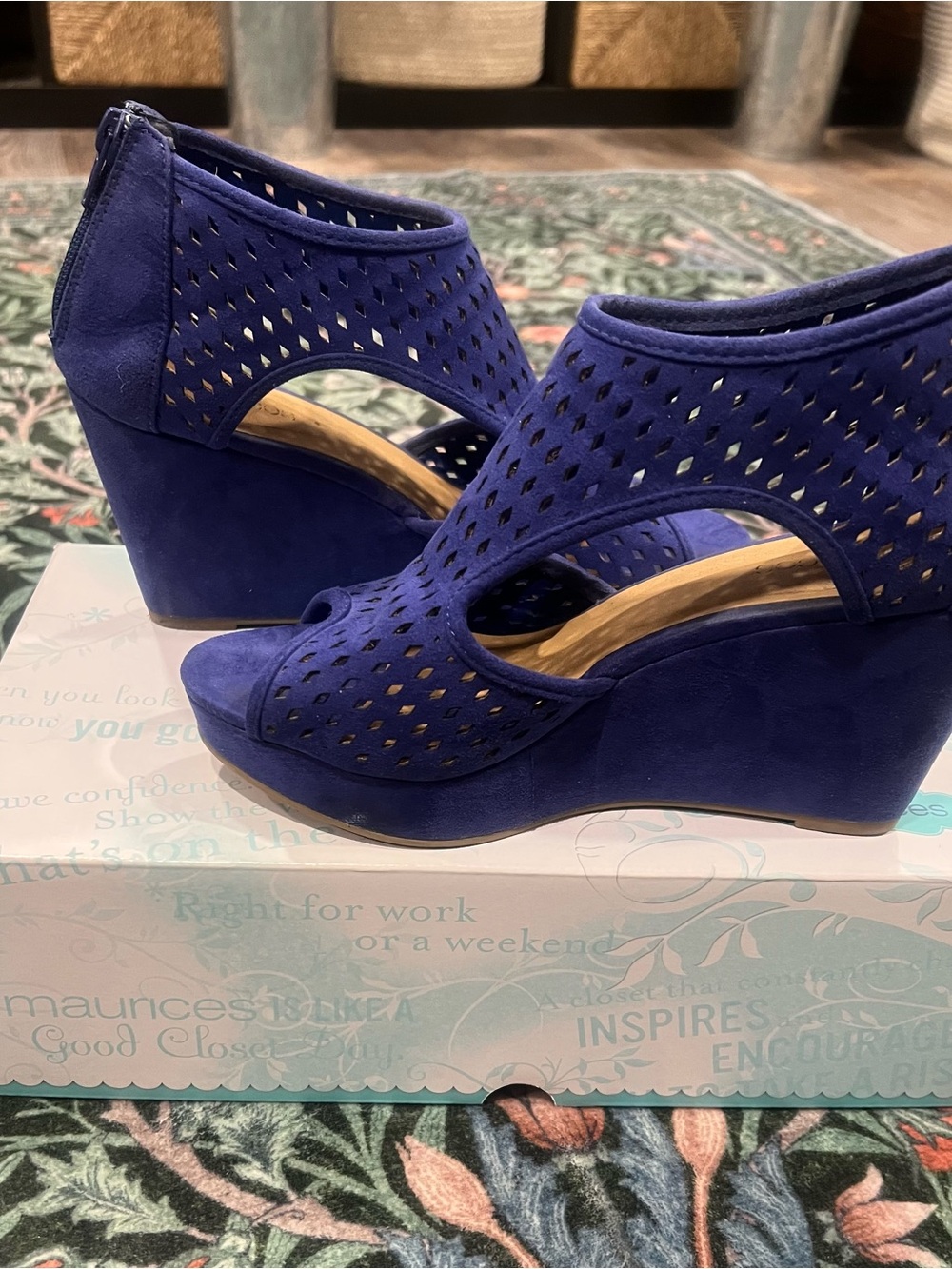 Maurices Royal Blue Peep-Toe Cutout Wedge Sandals